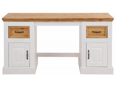 Escrivaninha de madeira branco lavado e cera -  2 portas e 2 gavetas | Coleção England